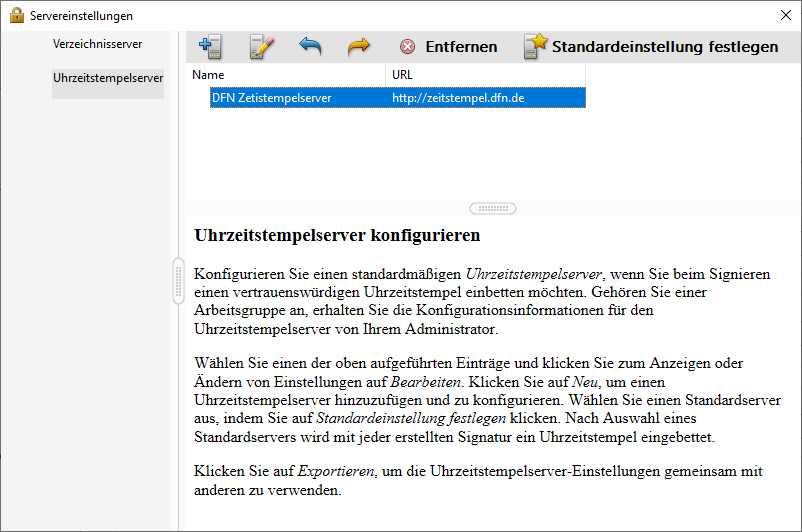 Screenshot Adobe-Einstellungen Zeitstempelserver