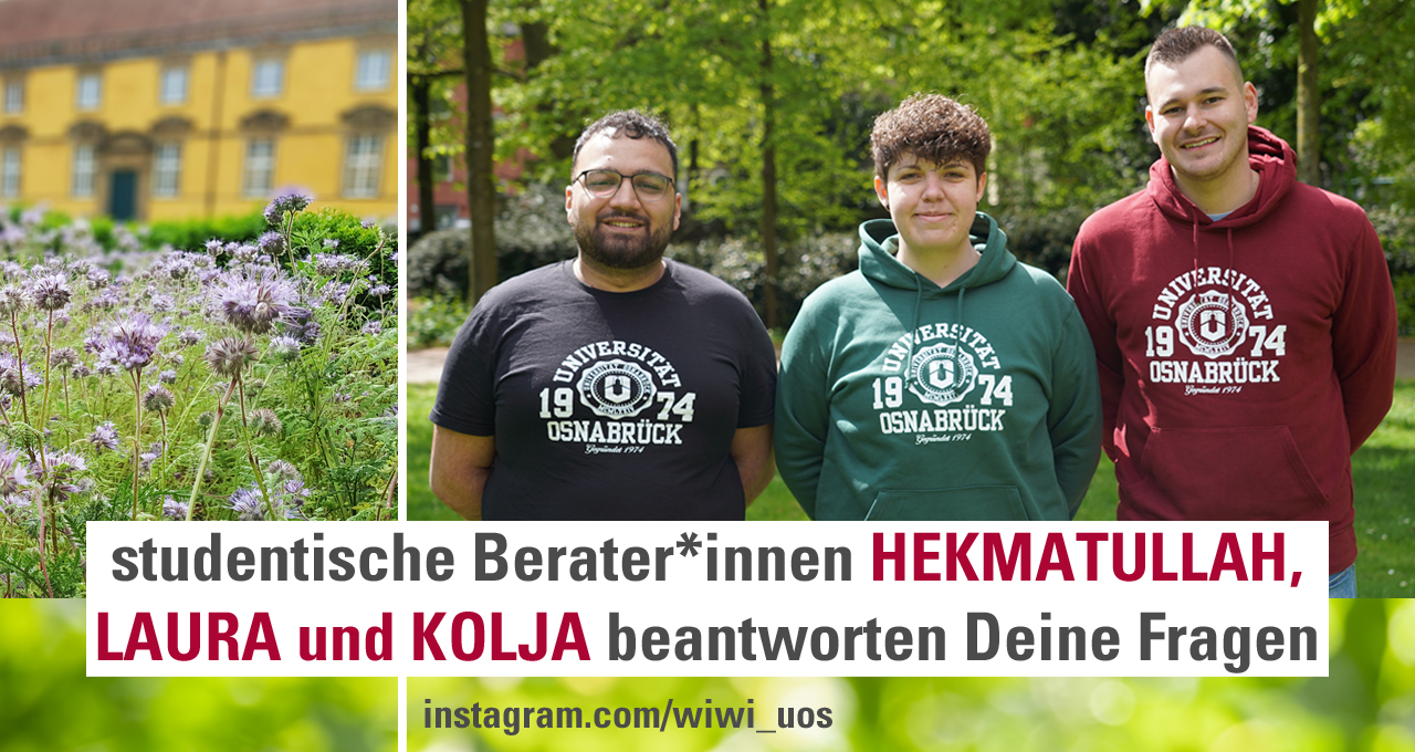 von links nach rechts Hekmatullah Laura und Kolja Studienbotschafter am Fachbereich Wirtschaftswissenschaften